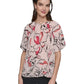 Karl Lagerfeld Paris Womens Printed Chiffon Pleated Blouse Pearl Blush