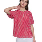 Karl Lagerfeld Paris Womens Printed Chiffon Pleated Blouse Teaberry