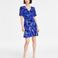 Karl Lagerfeld Paris Womens V Neck Ruched Waist Dress Electric Indigo