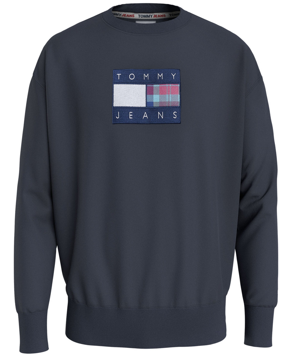 Tommy Hilfiger Men's Relaxed Fit Tartan Logo Crewneck Sweatshirt Blue Size X-Small