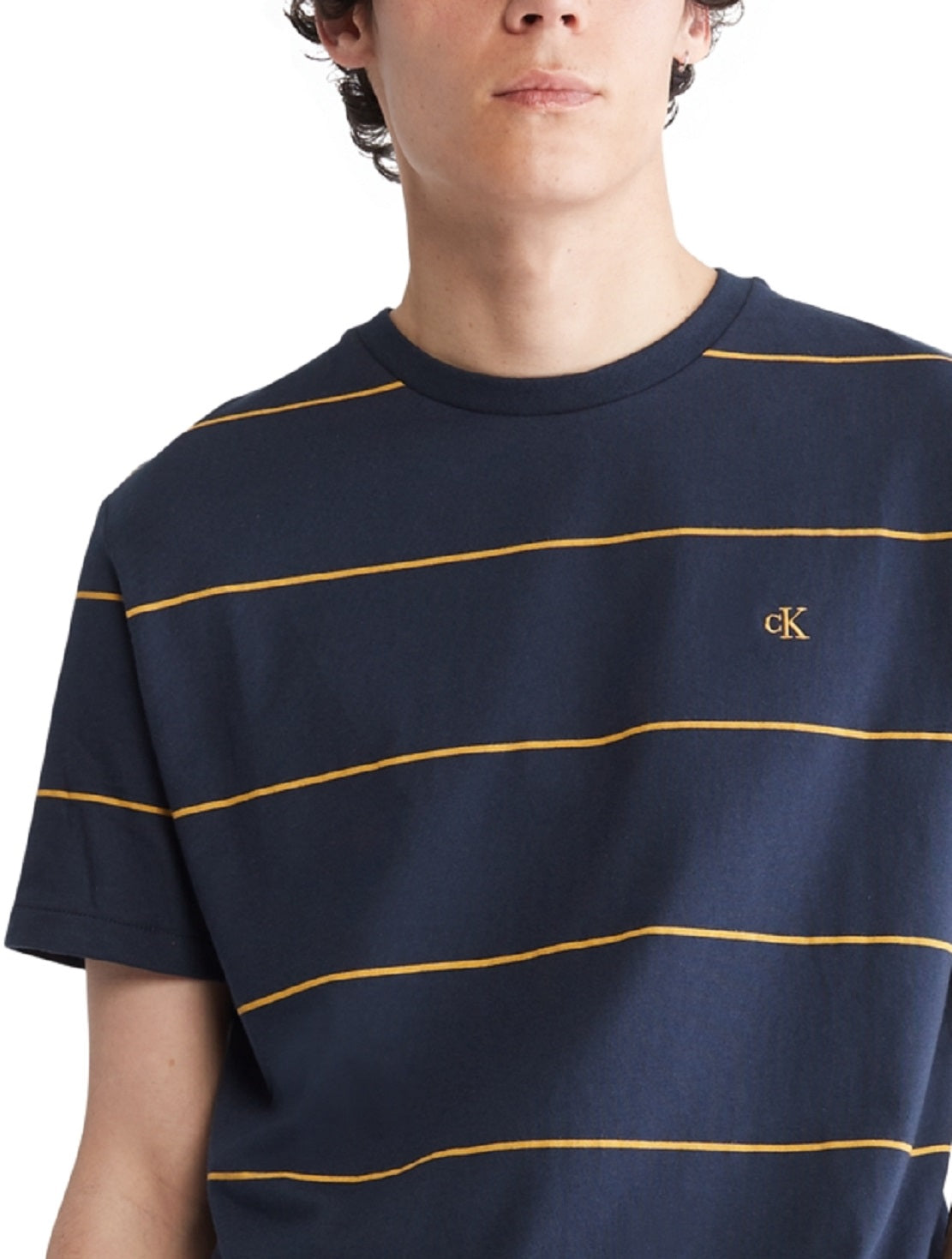 Calvin Klein Men's Wide Stripe Crewneck T-Shirt Blue Size Large