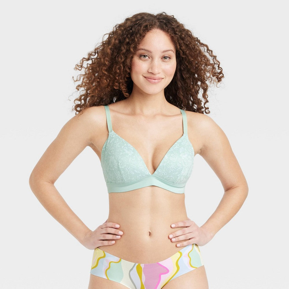 Green Auden Lace Wirefree Plunge Bra for Women Size 38D