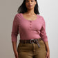 Lauren Ralph Lauren Plus Size Rib Knit Henley Tee Rose Blush