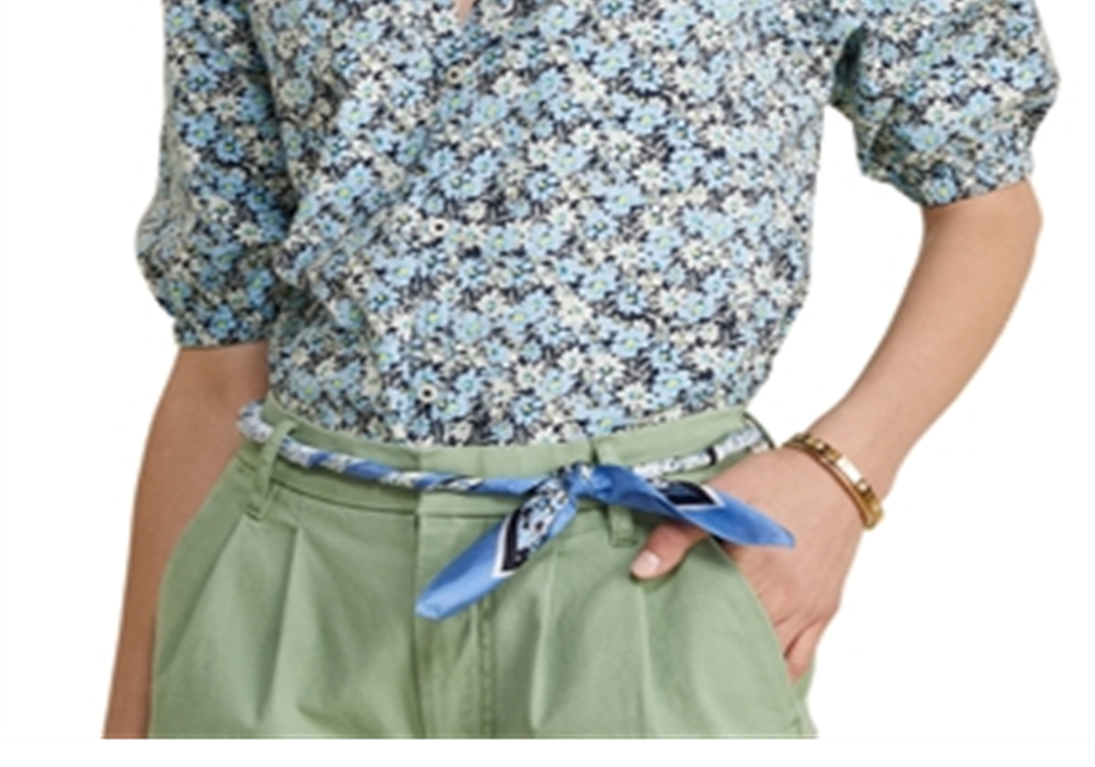 Vineyard Vines Puff Sleeve Button Front Top Blue