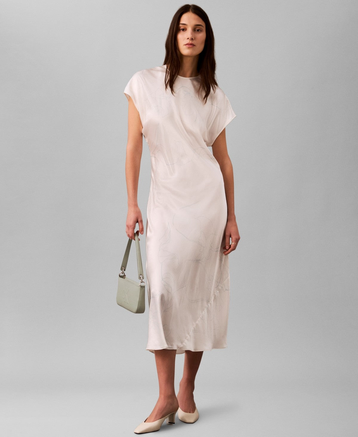 Calvin Klein Women's Crushed Satin MIDI Sheath Dress - White - M