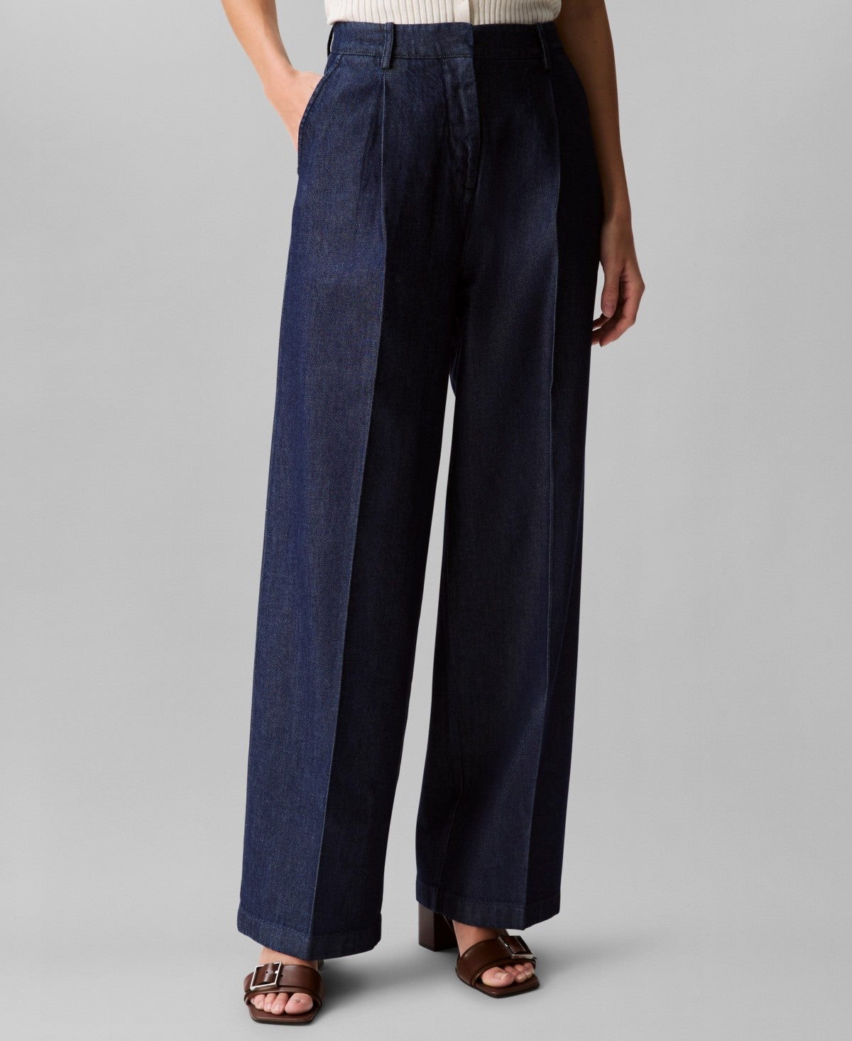 Calvin Klein Womens Relaxed Fit Denim Wide Leg Wide Leg Trousers Dark Rinse