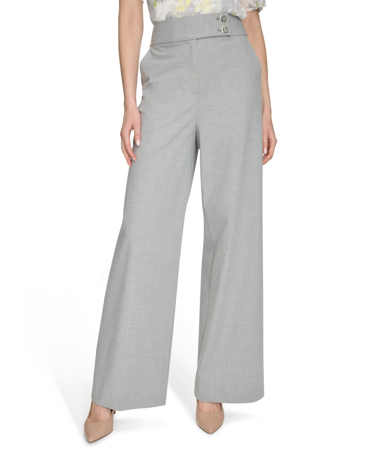 Calvin Klein Womens High Rise Wide Leg Trousers Light Heather Multi