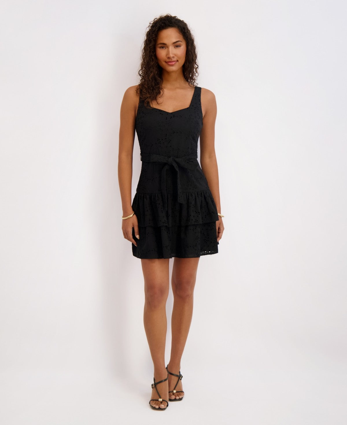 Kensie Womens Embroidered Cotton Sleeveless Dress Black
