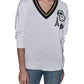 Karl Lagerfeld Paris Womens Graphic Embroidered Cotton Blend Sweater Soft White Size L