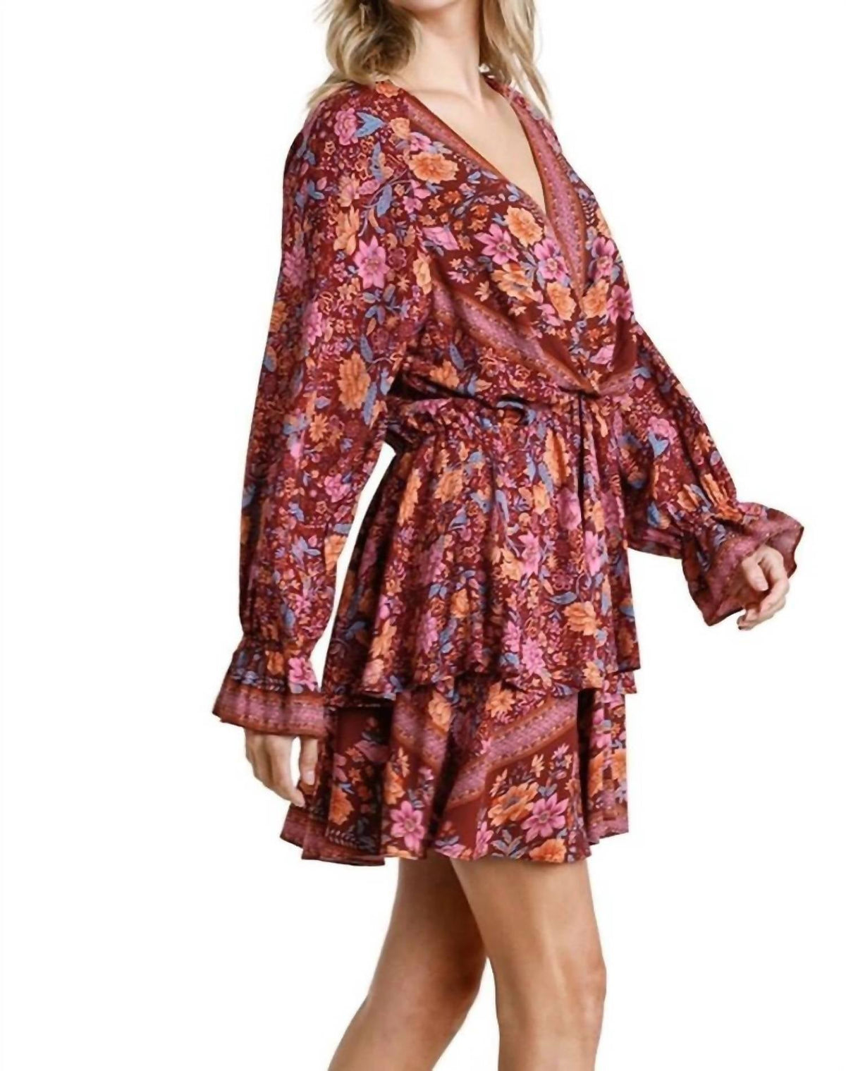 Umgee - Floral Border Print Layered Dress