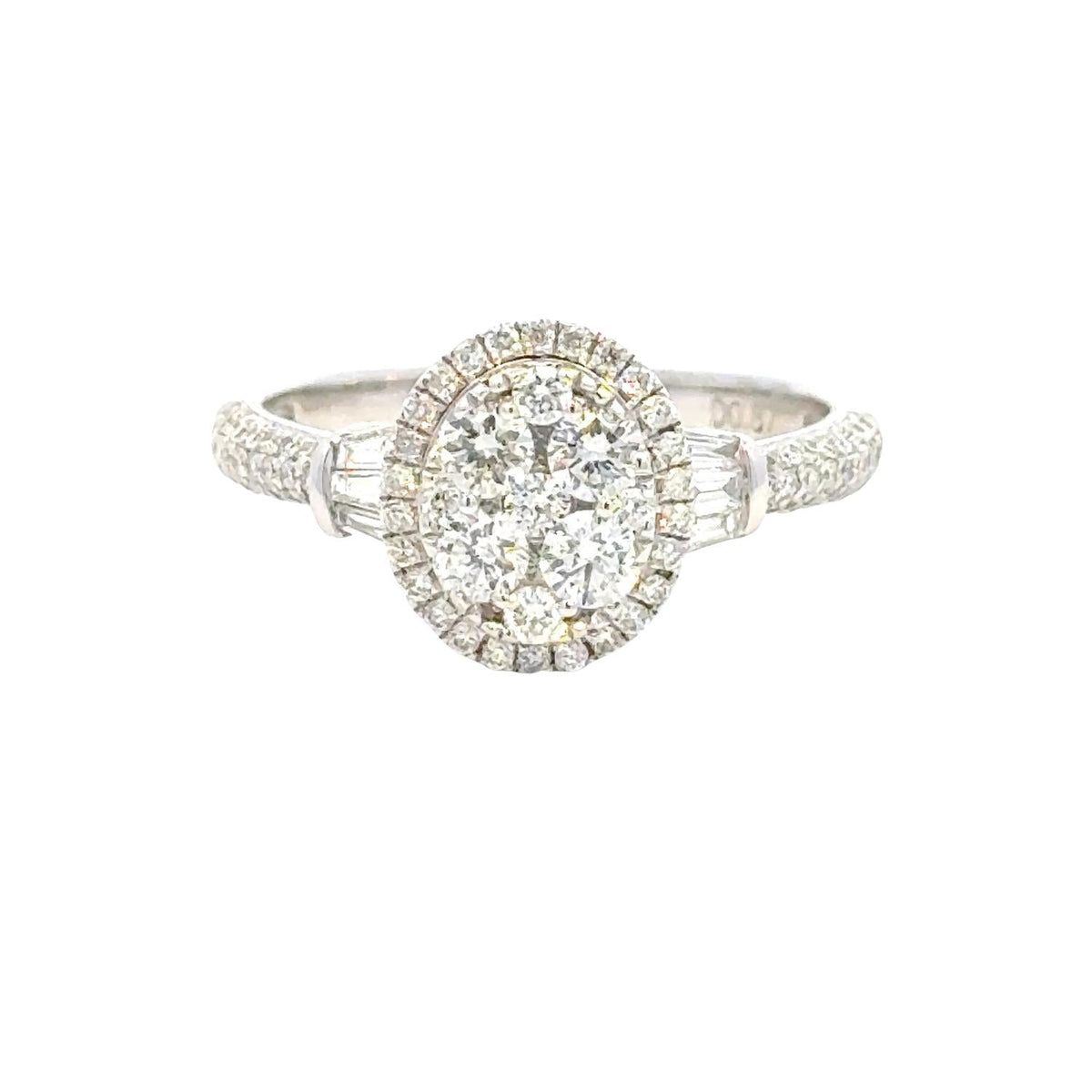 Aamiaa - 1.33 Carat Natural Diamond Oval Cluster Halo Engagement Ring - Size 6.5