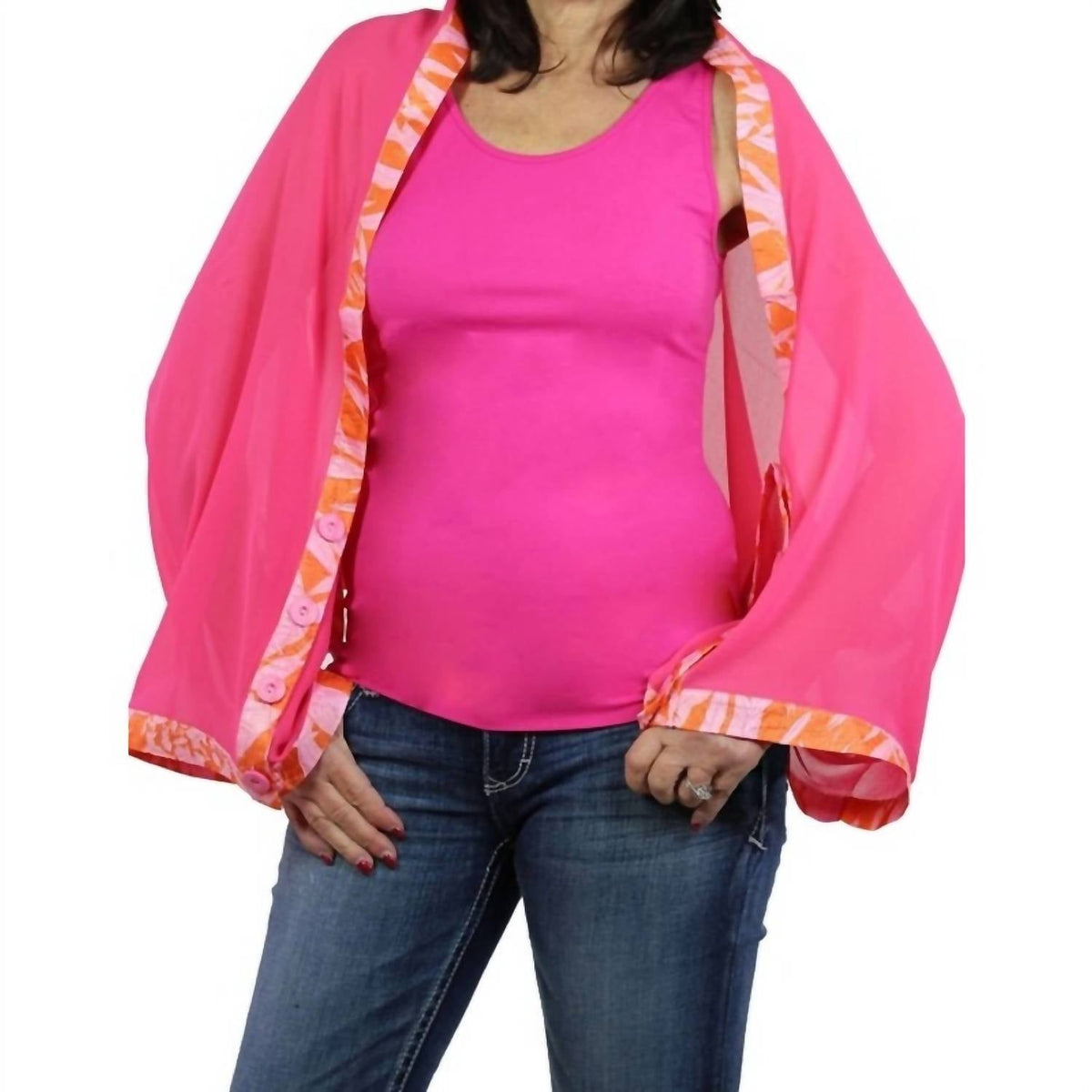 Magic Scarf - Women's Origami Trim Button Shawl Shrug Wrap