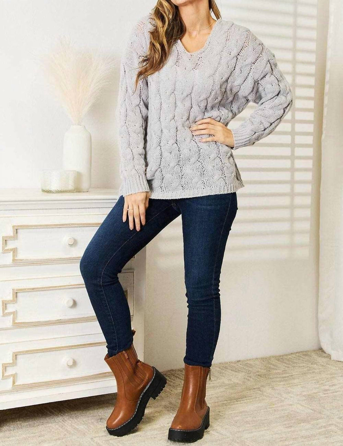 Double Take - Snug Cable-knit Hooded Pullover