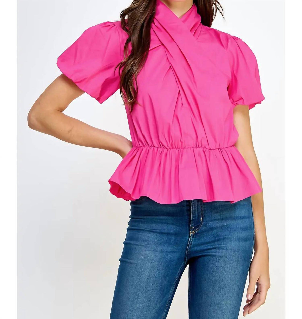 Strut & Bolt - Cross Neck Puff Sleeve Blouse