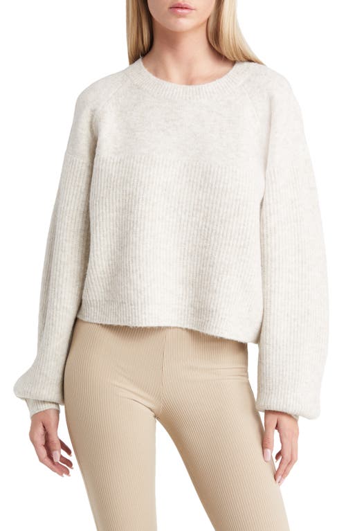 Mixed Stitch Balloon Sleeve Crop Sweater - Grey Marl