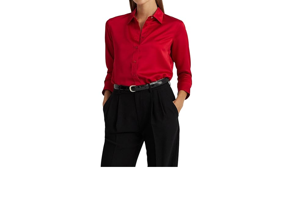 LAUREN Ralph Lauren Satin Charmeuse Shirt Red Size XS