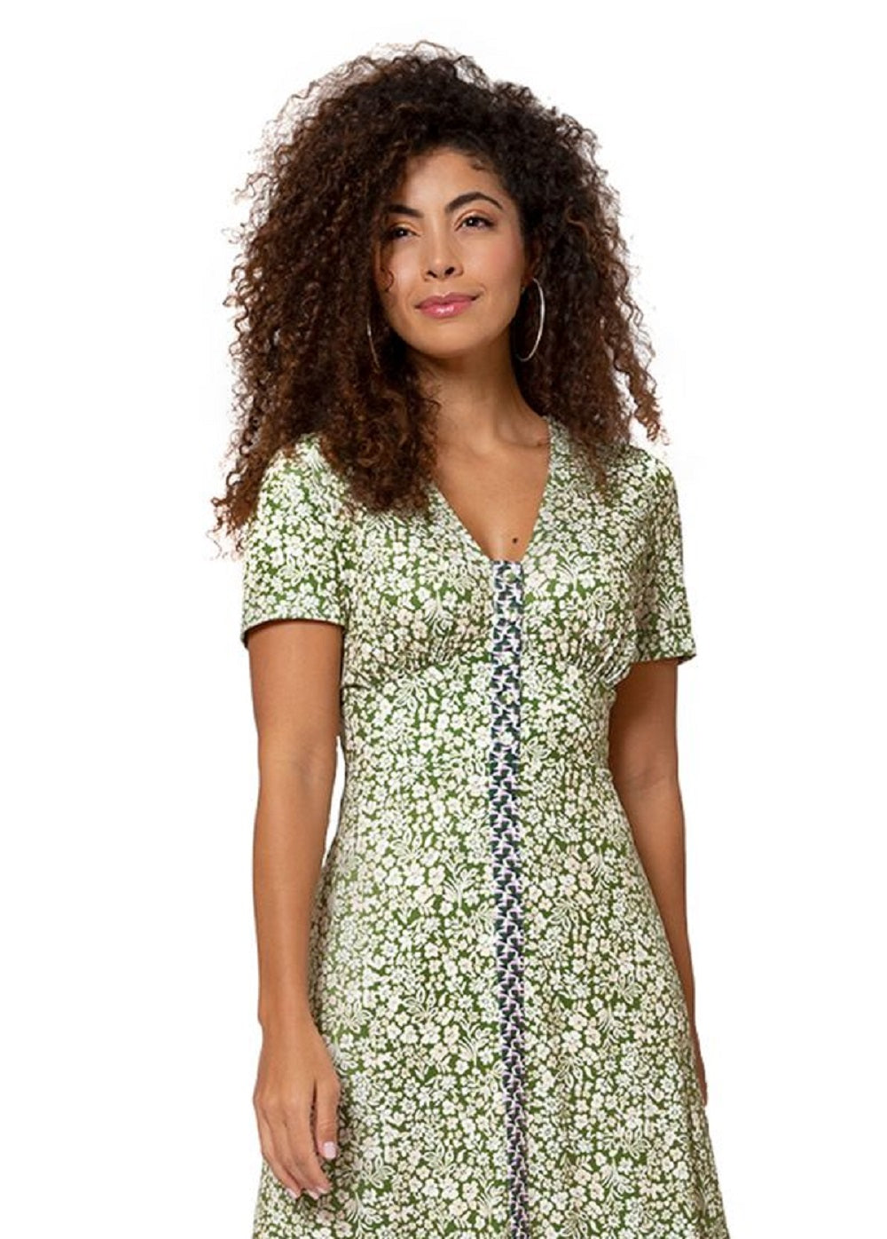 Leota Women's Francesca Floral MIDI Dress Green Size Large