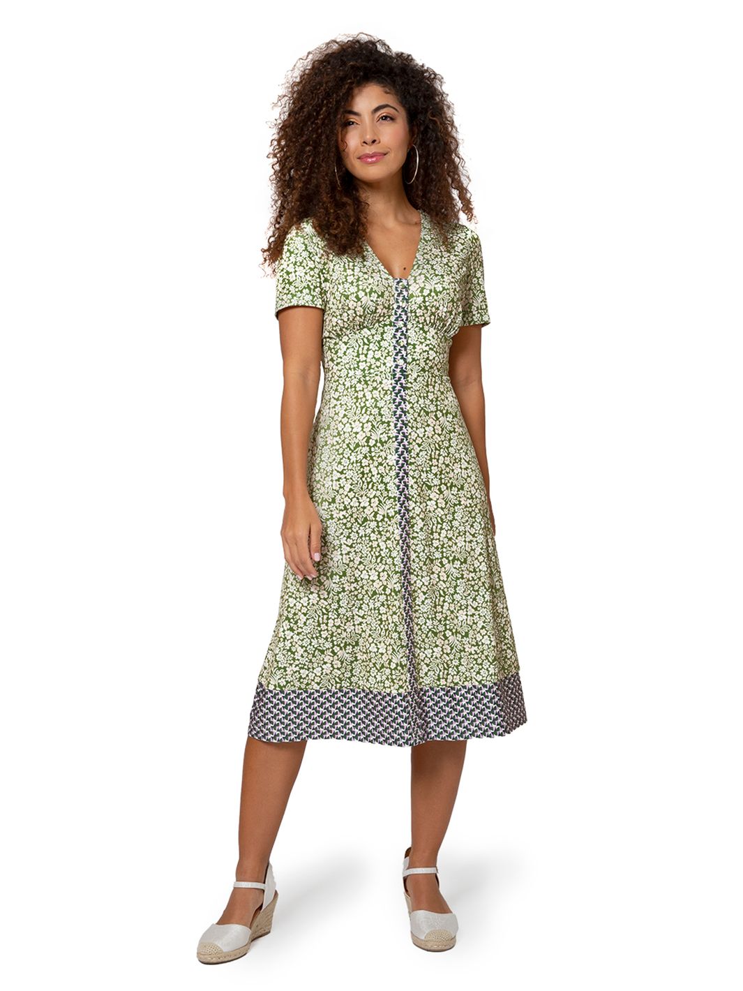 Leota Women's Francesca Floral MIDI Dress Green Size Large