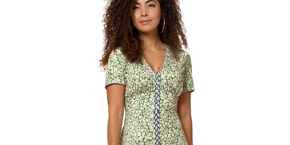 Leota Women's Francesca Floral MIDI Dress Green Size Large