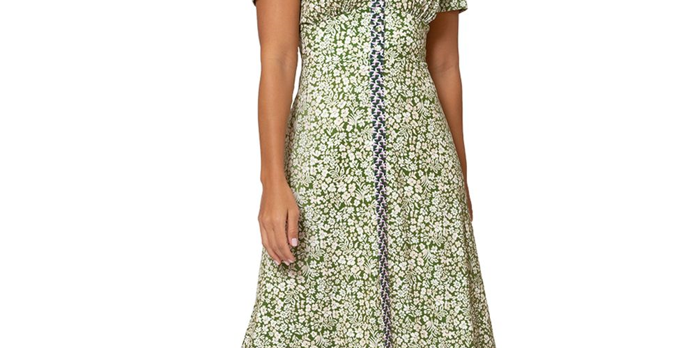 Leota Women's Francesca Floral MIDI Dress Green Size Large