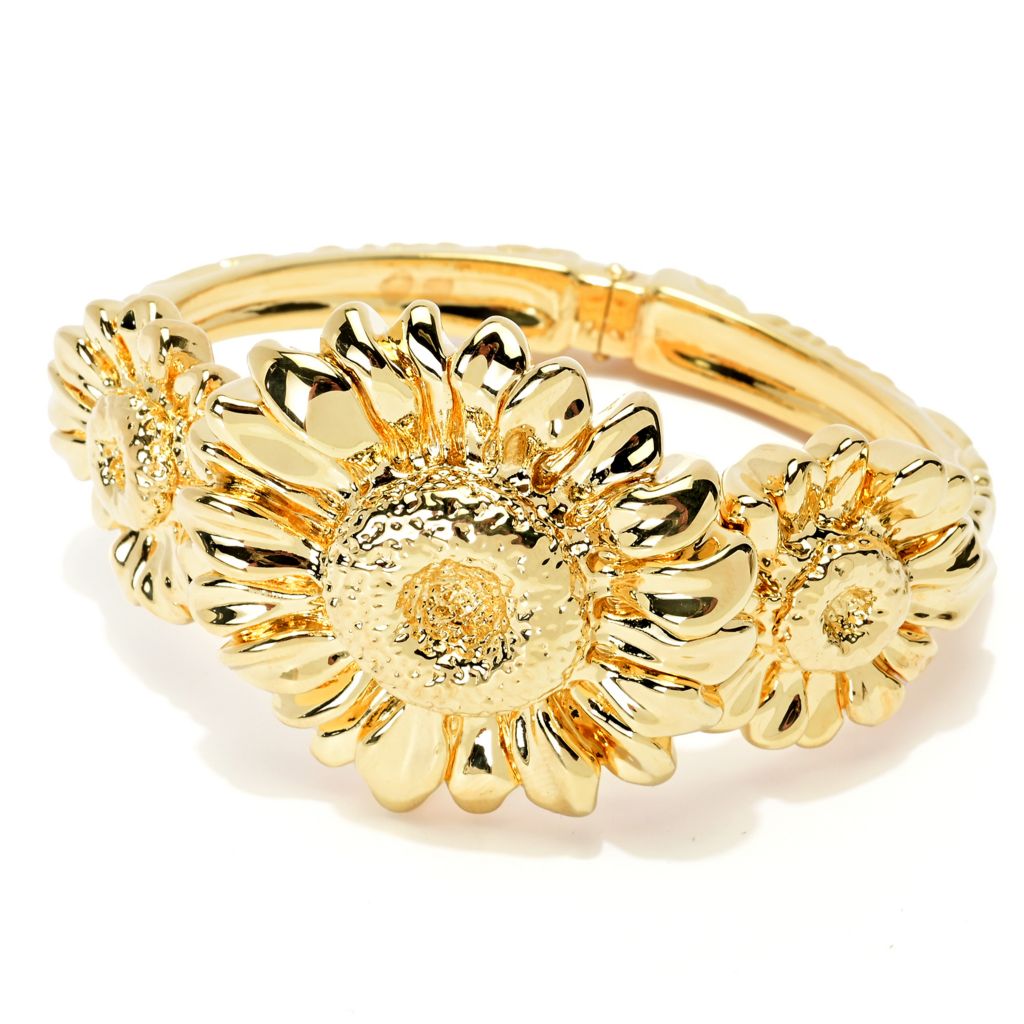 graziella-23k-gold-plated-electroform-sunflower-hinged-cuff-bracelet