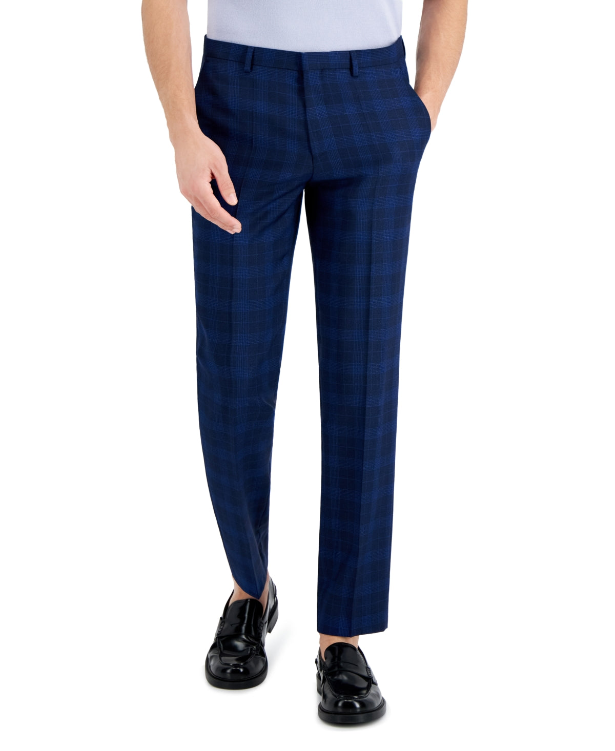 Hugo Boss Mens Modern Fit Blue Check Suit Pants