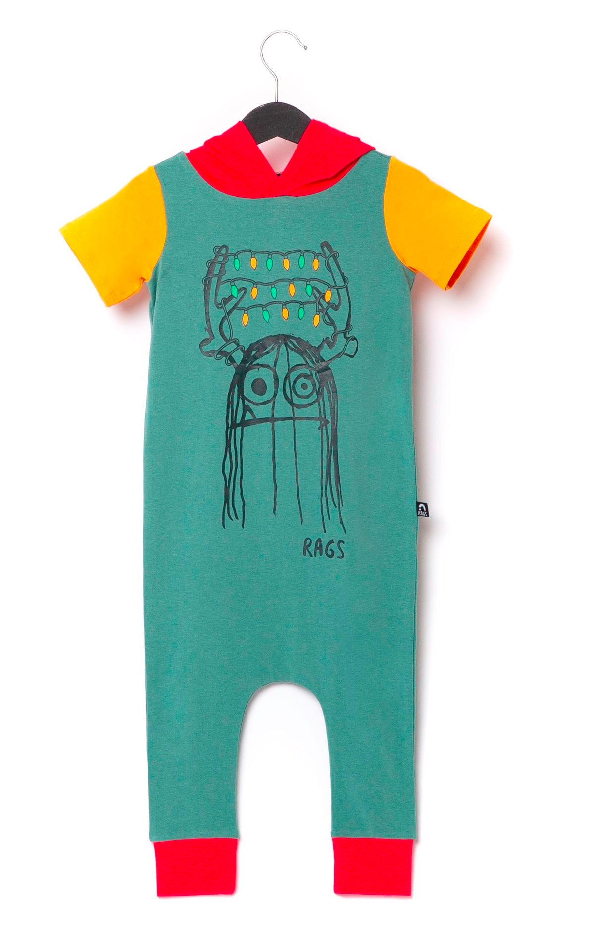 RAGS Apparel Kid's Short Sleeve Hooded Rag Romper Green Size 2T