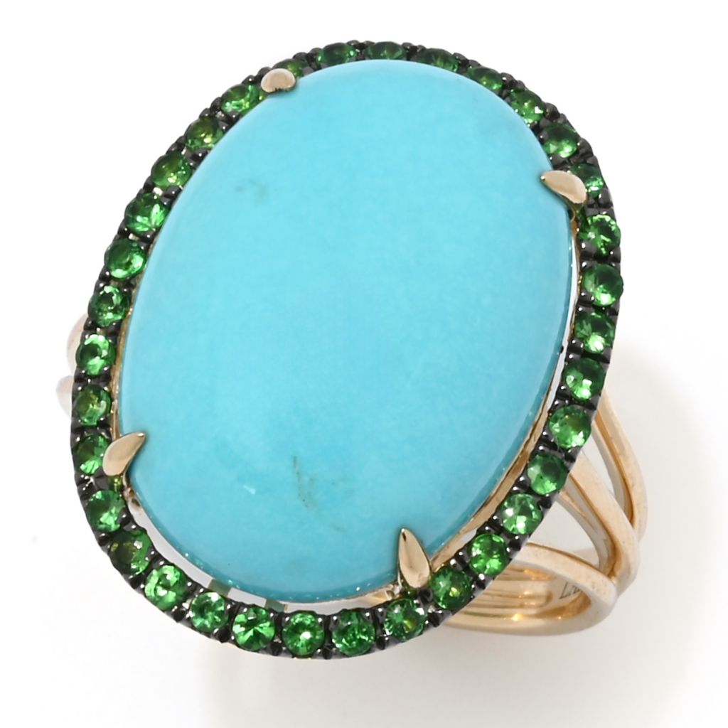 lali-jewels-14k-gold-polished-18x13mm-oval-turquoise-tsavorite-ring