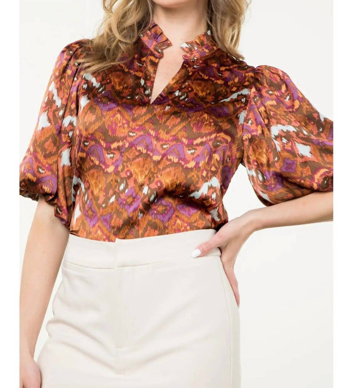 Thml - Abstract Puff Sleeve Top