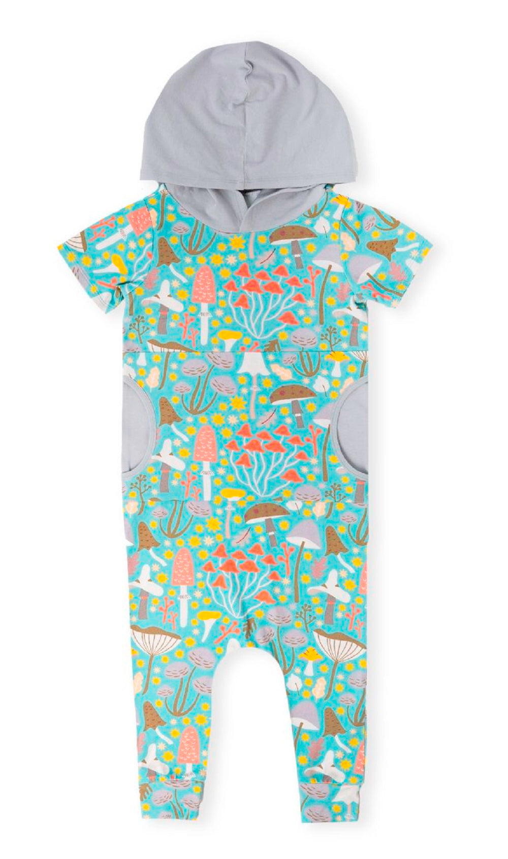 RAGS Apparel Kid's Short Sleeve Hooded Peek Pocket Rag Romper Grey Size 2T