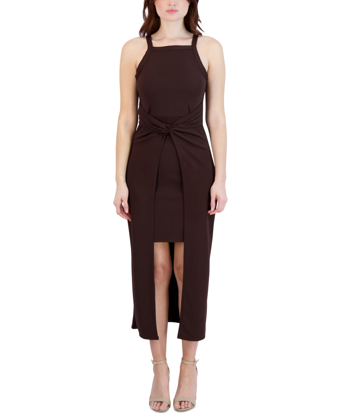 BCBGeneration Womens Square-Neck Hi-Low Midi Dress