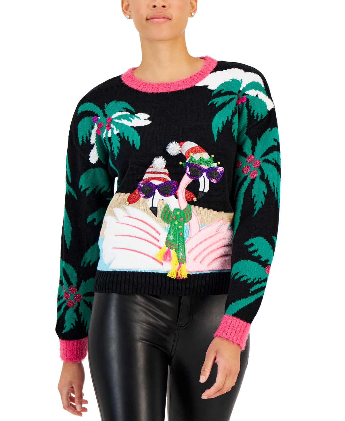 Hooked Up by Iot Juniors Sequined Embroidered Sweater