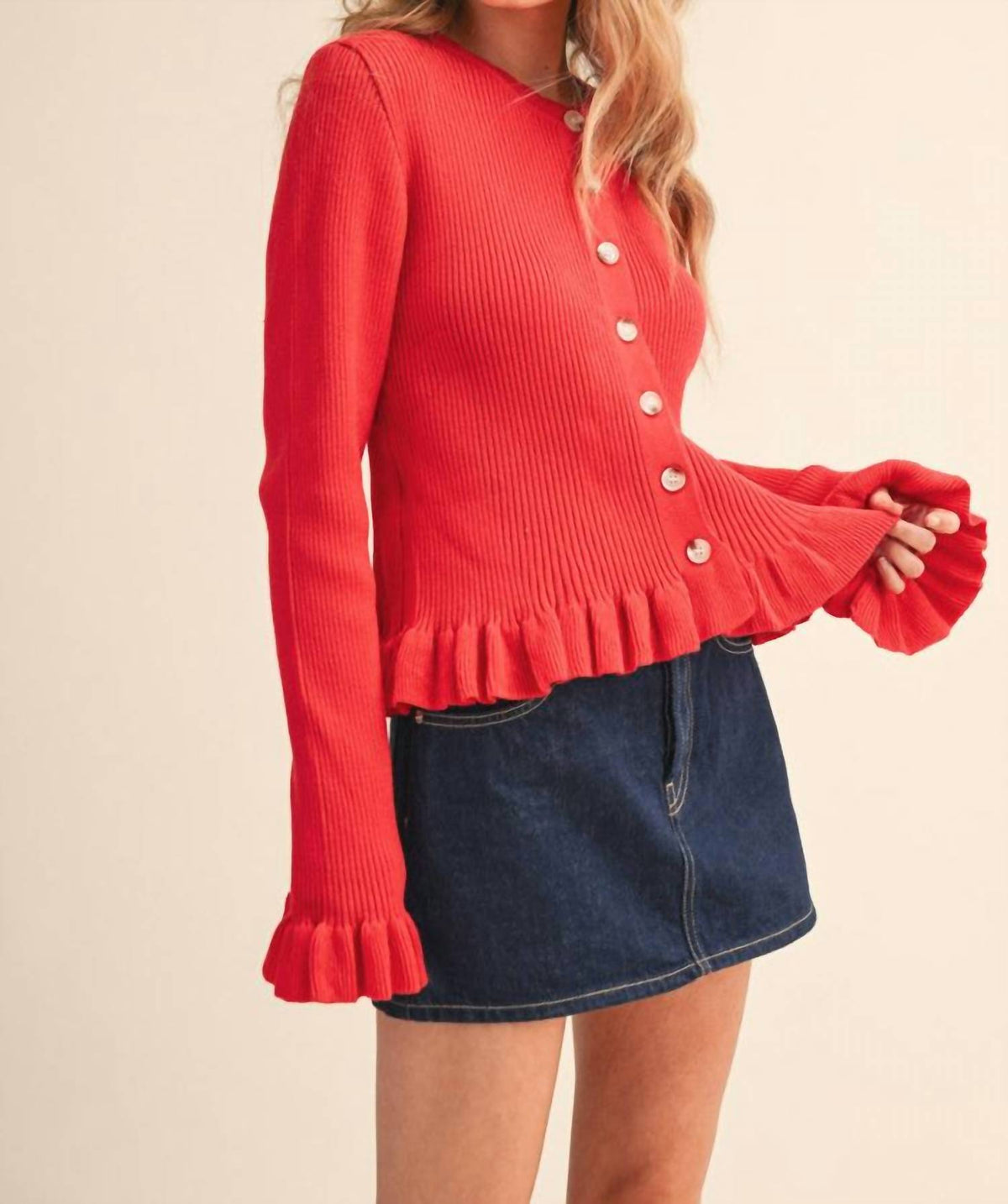 &Merci - Catch My Charm Ruffle Hem Sweater Cardigan