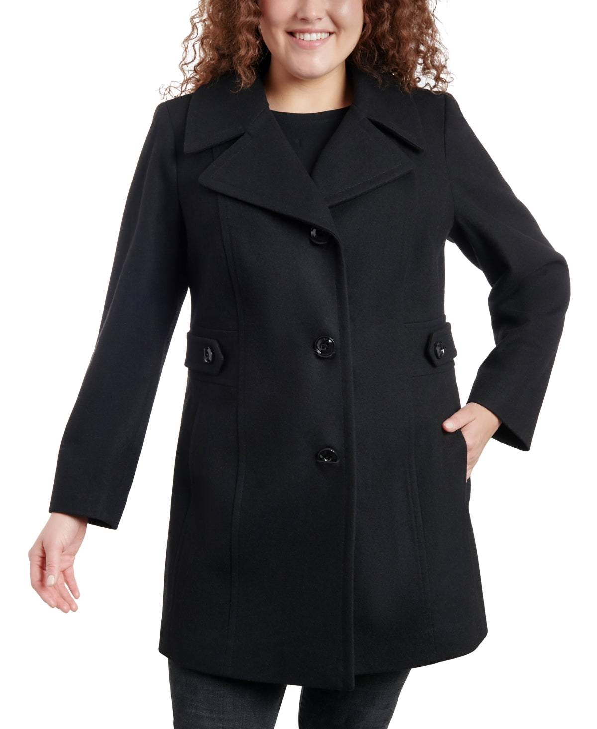 Anne Klein Women's Plus Size Single-Breasted Notched-Collar Peacoat