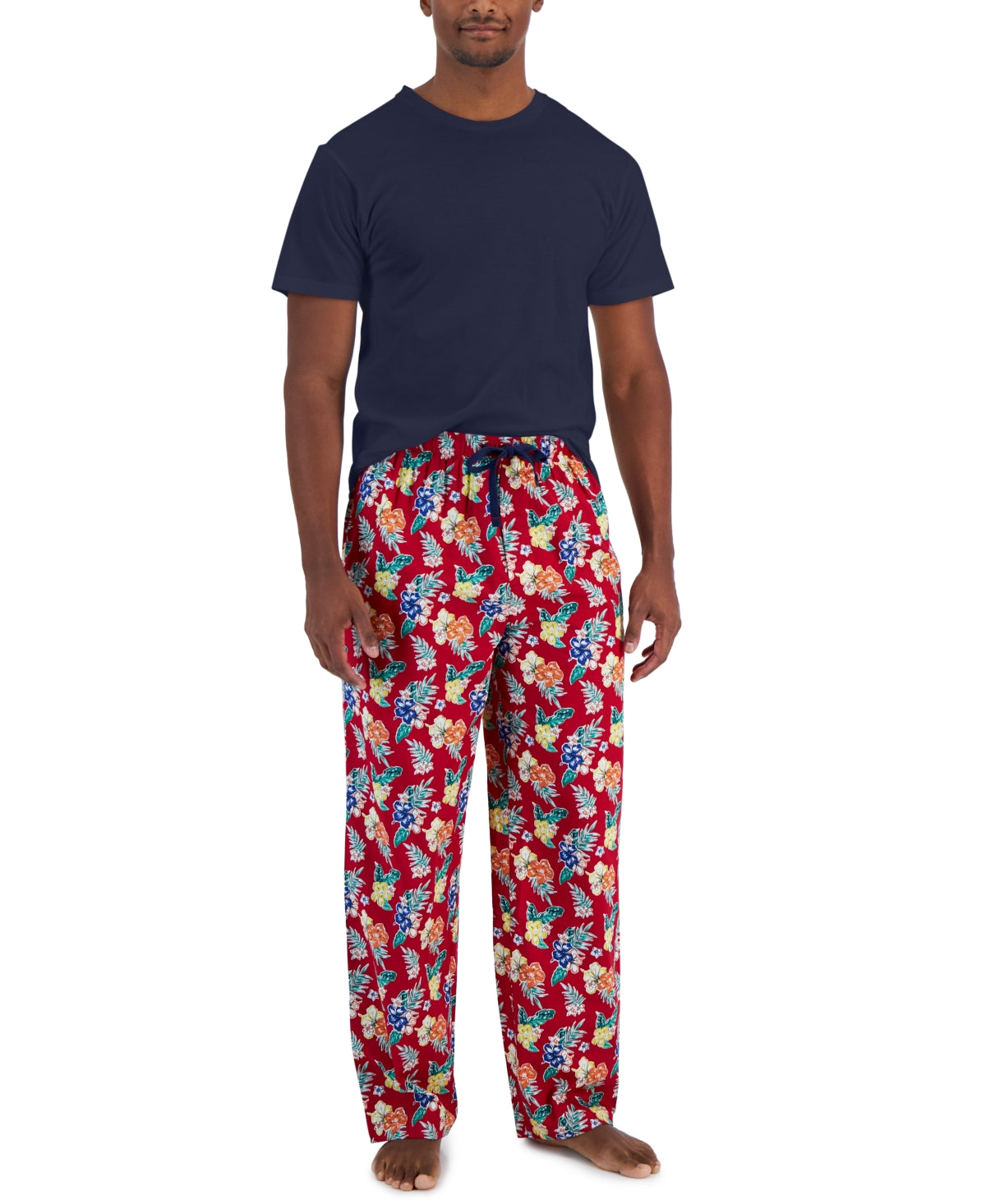 mens-solid-top-and-tropical-pants-pajama-set