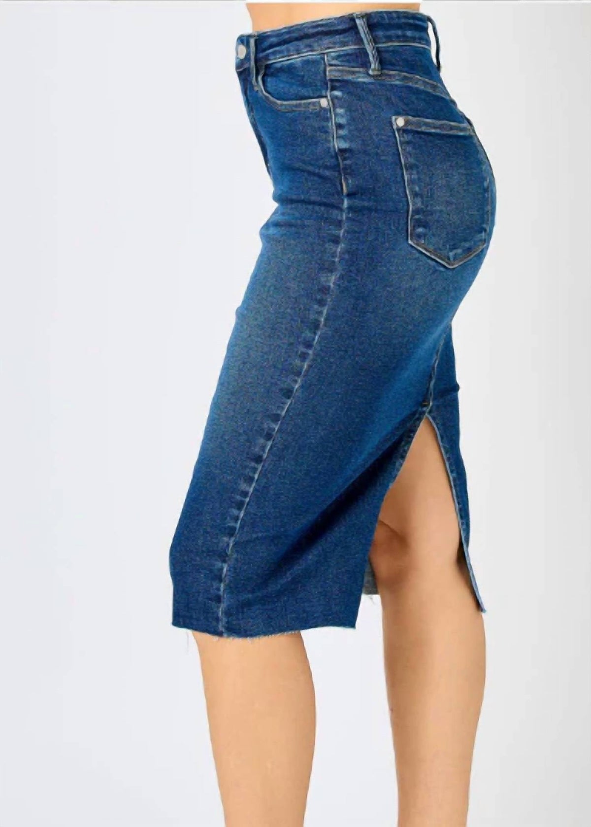 Judy Blue - Denim Midi Skirt- Plus