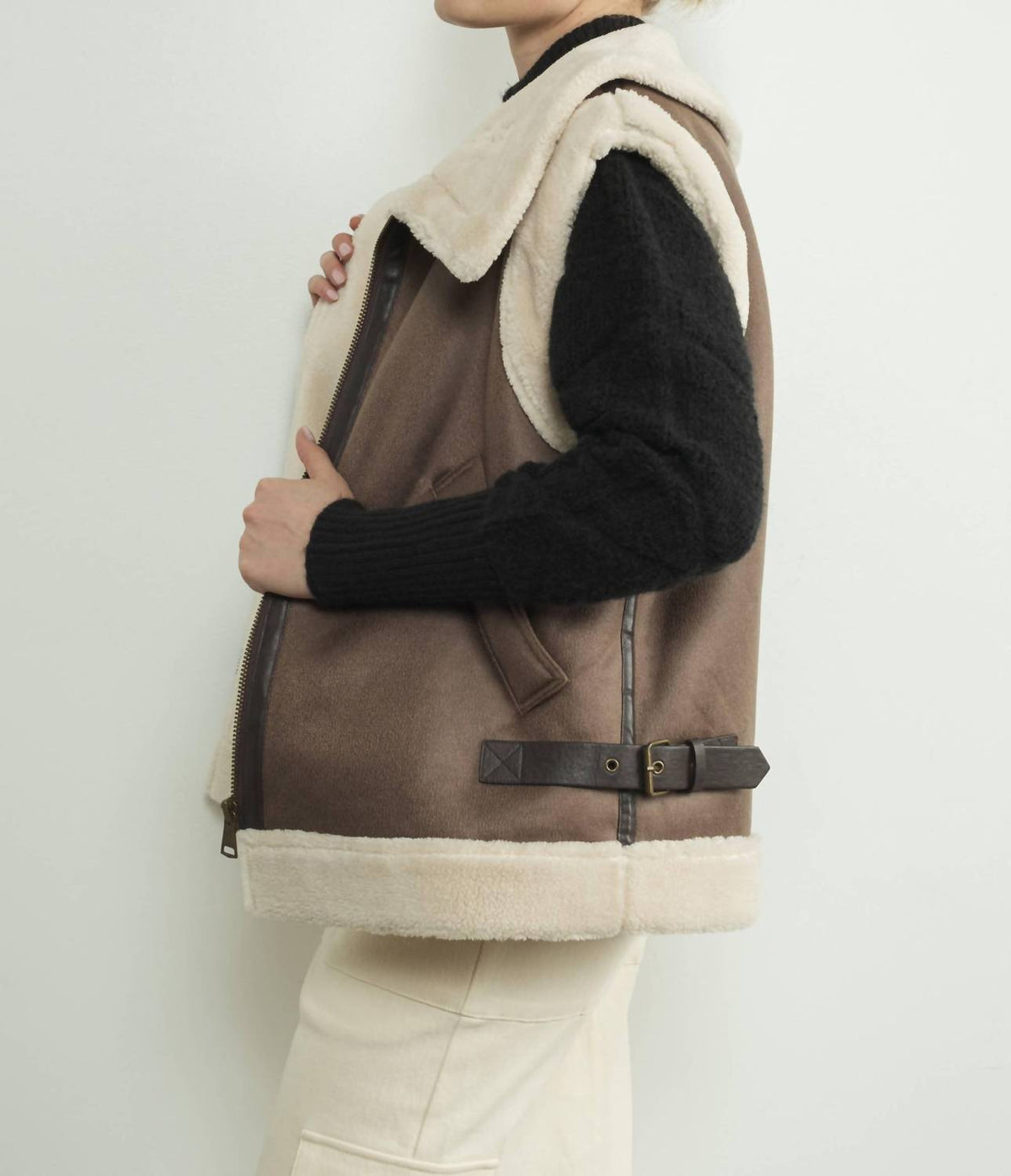 Aaron & Amber - Faux Leather Tabbed Collar Vest