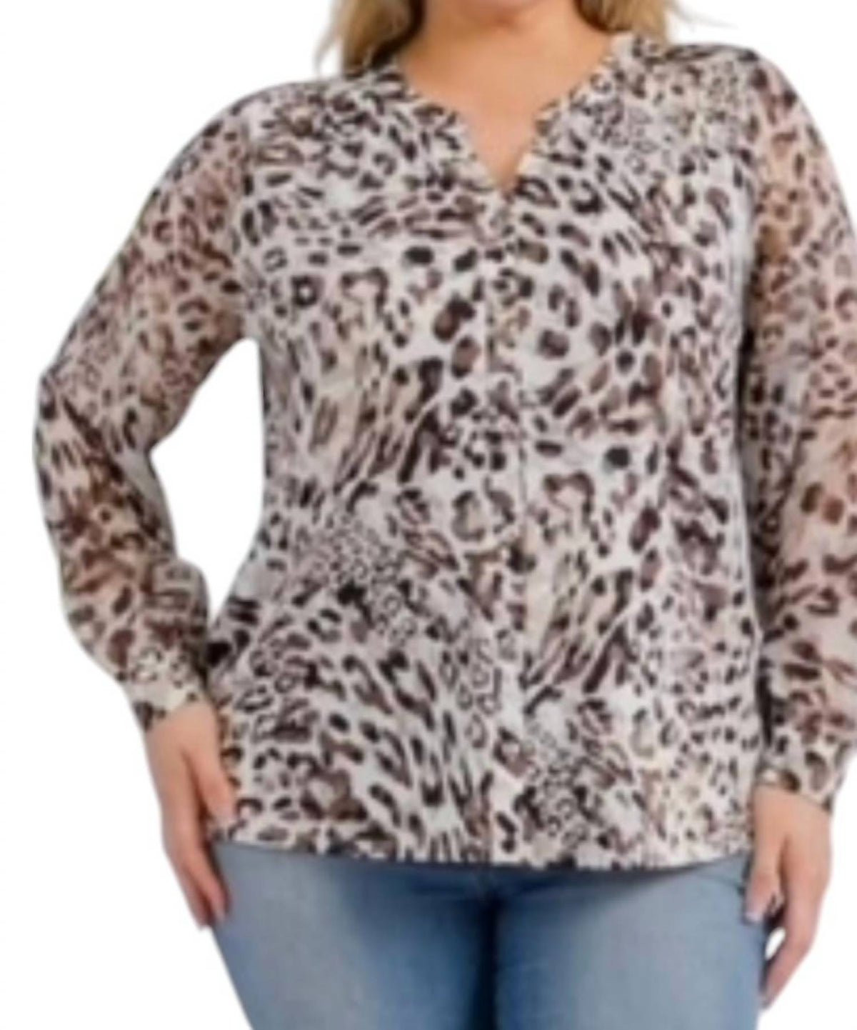Perseption Concept - Animal Print Button Down Blouse Plus