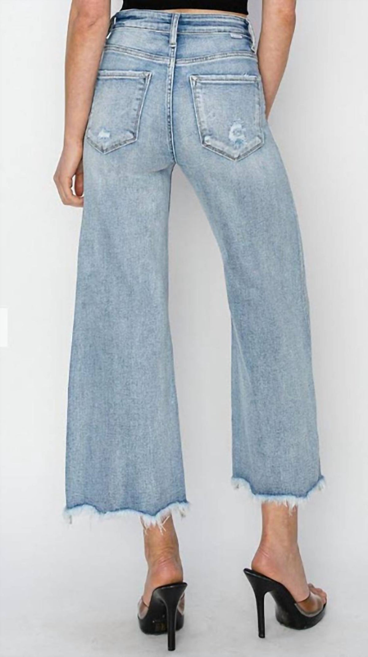 Risen - Ladies' High Rise Crop Wide Fray Hem Jeans