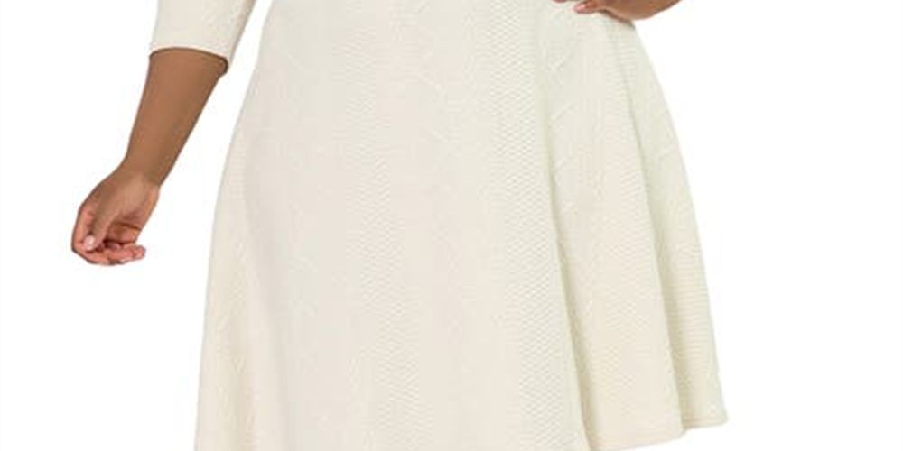 Leota Women's Katherine Jacquard Fit & Flare Dress Yvory Size 3X