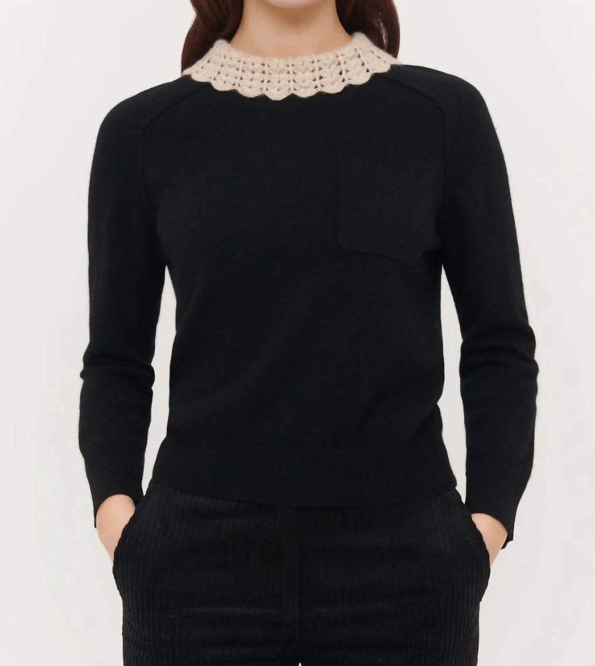 &Isla - Ruthie 3/4 Sleeve Crochet Collar Crew Sweater