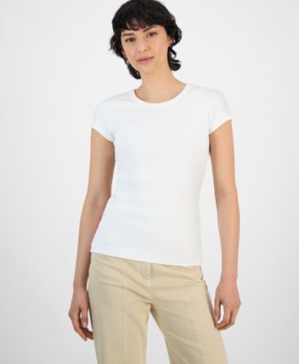 BOSS Orange Womens Crewneck Cutout Back Cap Sleeve Top
