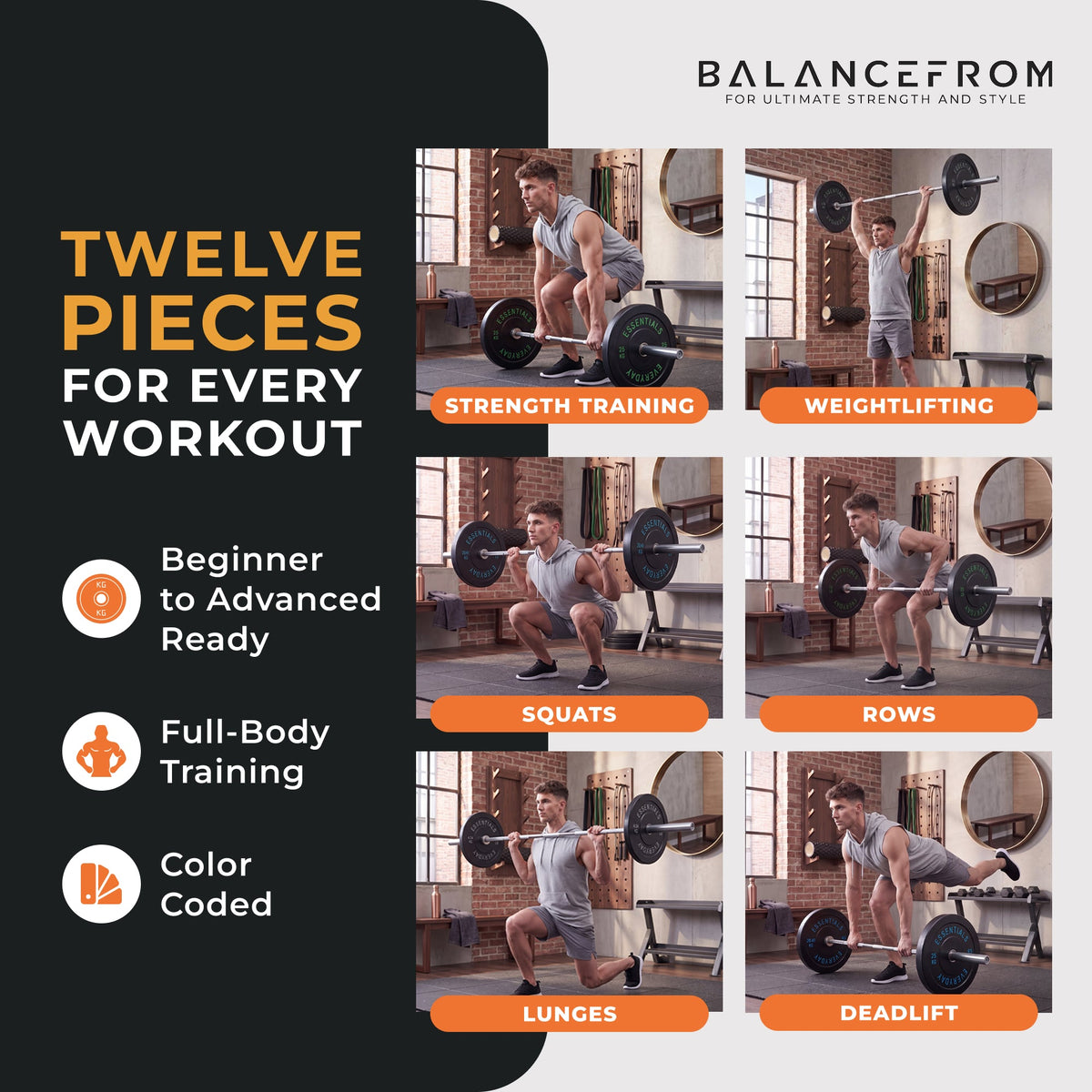 BalanceFrom Fitness 370 Pound Olympic Bumper Strength Training Weight Plate Set