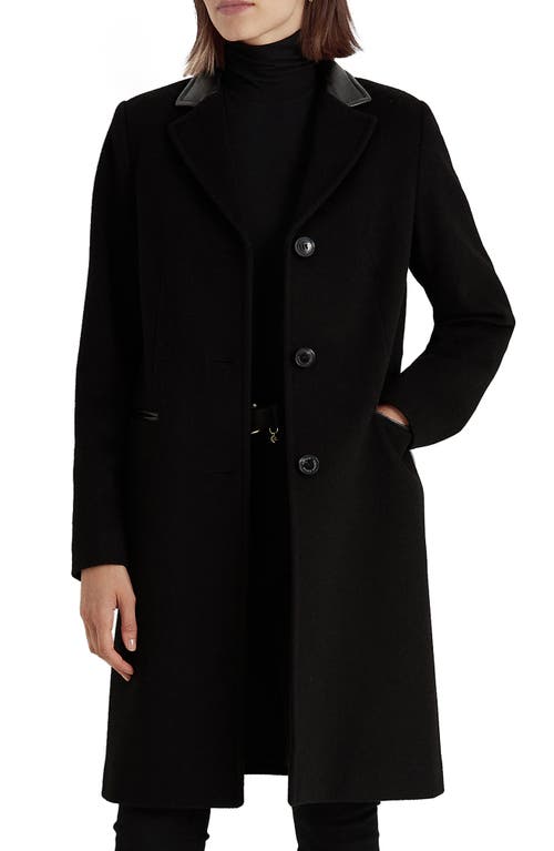 Lauren Ralph Lauren Faux Leather Trim Wool Blend Coat Black Size 4