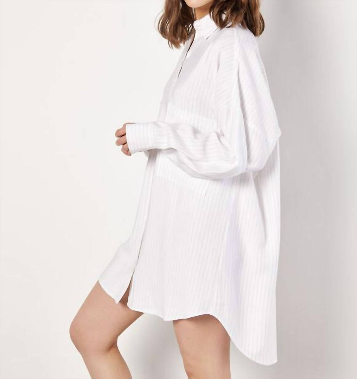 Apricot - Pinstripe Oversized Shirt Dress