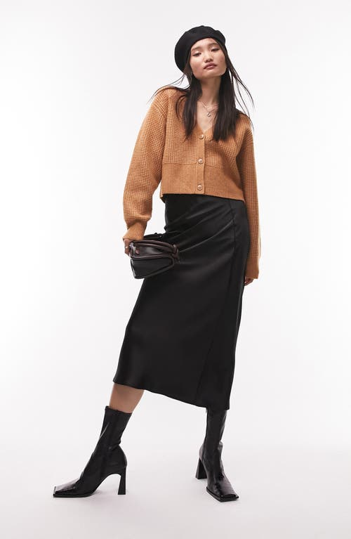 Topshop Waffle Knit Crop Cardigan in Camel, Size Small