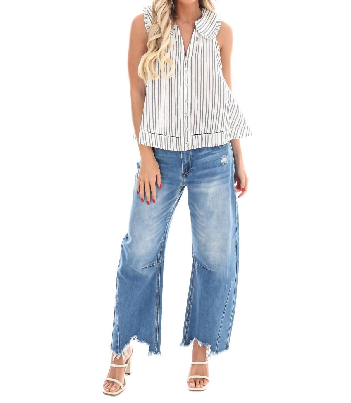 Ee:Some - Look My Way Stripe Collar Top
