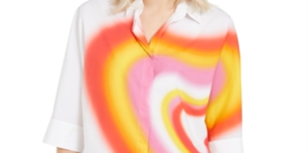 Escada Women's Cotton Printed Tunic Shirt White Size 44