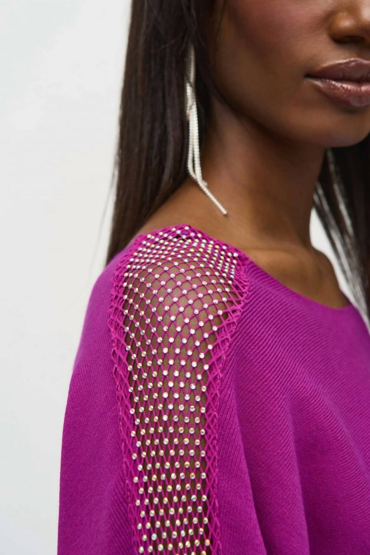 Joseph Ribkoff - Rhinestone Mesh Insert Pullover Sweater