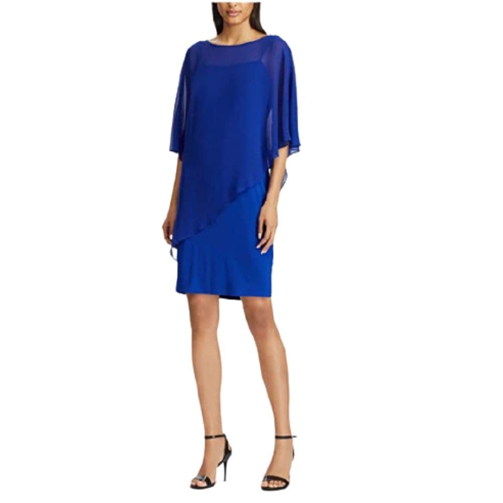 Ralph Lauren Lauren Women's Chiffon-Cape-Overlay Jersey Dress (2, Deep Blue)